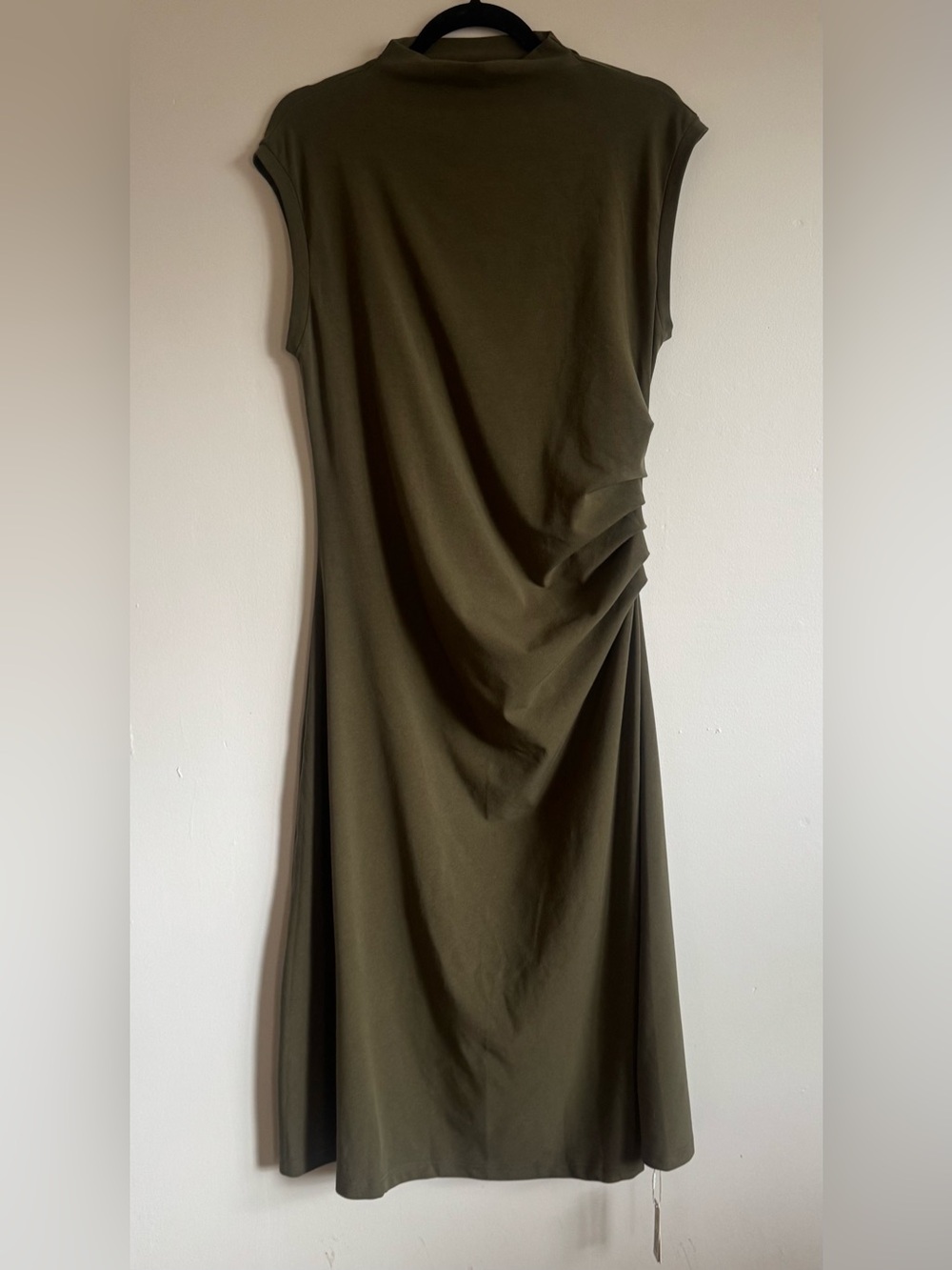 New OGL Mockneck Tucks Midi Dress Size Extra Large XL- Olive Green